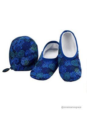 Fleece Sherpa Lined Travel Slippers with Pouch Non-Skid Machine Washable